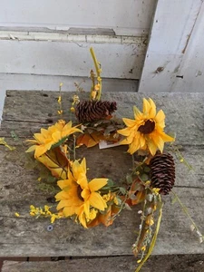Autumn SUNFLOWER CANDLE RING WREATH Pip Fall Harvest Halloween 4.5 " x 11" - Picture 1 of 4