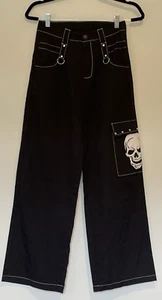 ROMWE Black Skeleton Pocket Parachute Pants Size M US 4 Women Wide Leg Punk NEW - Picture 1 of 14