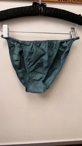 Bragas de bikini vintage de cuerda, verde helecho, talla M, 100 % seda pura de Henggeer - Imagen 1 de 6