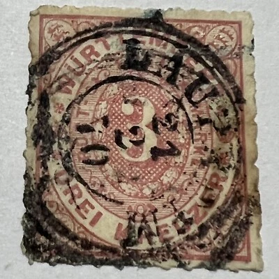 SELLO DE WURTTEMBERG 1863 #36 CON ANILLO DOBLE DE CANCELACIÓN DE HIJO LAUPHEIM Foto 1 de 3