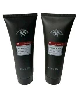 Set of 2 Men's Milagu Black Hydrating Body Lotion & Invigorating Body Scrub 4fl - Picture 1 of 3