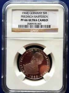 1968-J Germany Federal Republic 5 Mark Silver Raiffeisen NGC PF-66 Ultra Cameo - Picture 1 of 4