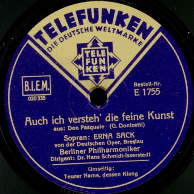 ERNA SACK -SOPRAN- "Don Pasquale" Auch ich versteh' die feine Kunst 78rpm  G4524 - Bild 1 von 2