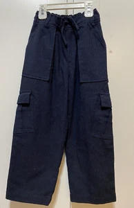 NWOT ZARA Girls Cotton Blend Elastic Waistband Wide-Leg Cargo Pants Size 7 Navy - Picture 1 of 12