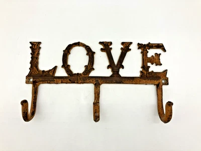 Rustic Distressed LOVE Metal Wall Hanger with 3 Hooks - Image 1 of 4