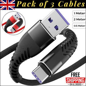 USB A to USB-C Cable Braided Fast Charger Type C Lead For iPhone 15 16 / Samsung - Picture 1 of 18