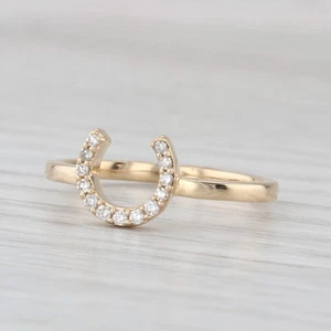 New 0.10ctw Diamond Horseshoe Ring 14k Yellow Gold Size 7 Western Good Luck - Picture 1 of 10