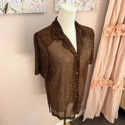 Vintage M.H.M. Blusa Melissa Harper marrón transparente con botones - Talla 10 Foto 1 de 4
