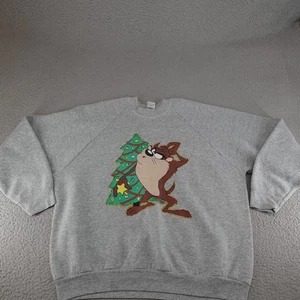 Vintage Looney Tunes Taz Sweatshirt Womens XL Gray Christmas USA 90s Cartoon - Picture 1 of 12