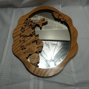 Handmade Scroll Saw Hummingbird Floral Oak Oval Wall Mirror Carved Decor Rustic - Picture 1 of 9