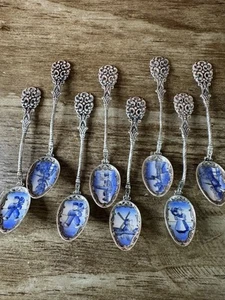 Dutch Blue Delft Scenes on SPOONS (Made in Czechoslovakia), Vintage, lot of 8 - Picture 1 of 9