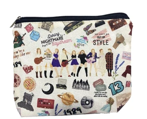 Taylor Swift Bag, Zipper Makeup Carrier Purse 1989 Tan Swiftie Merch w Album Art - Picture 1 of 7