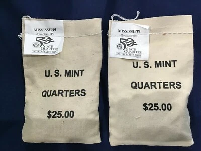 2002-PD Mississippi Statehood Quarters 2 Sealed US Mint Bags of 100 Coins Each - Image 1 of 3