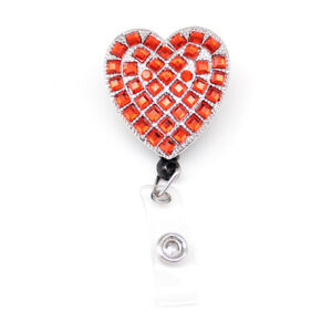 Rhinestone Heart Shape Retractable Nurse Name Tag ID Badge Holder Badge Reel
