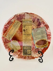 VTG Farmhouse Handmade Paper Mache Old Recipes Scalloped Glass Plate/Decor 10”D - Picture 1 of 12