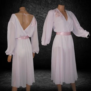Sheer Chiffon Backless SATIN Silk Belted Midi Dress Ursula Of Switzerland - Picture 1 of 10