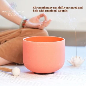 CVNC 432Hz 8"D Navel Chakra Color Frosted Quartz Crystal Singing Bowl Sound Bath - Picture 1 of 9