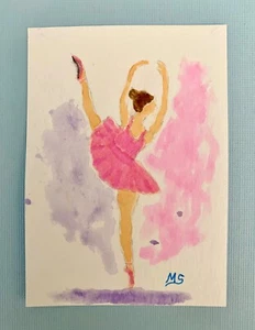 Baleriny tancerka ACEO Akwarela Print, Balet tancerka ATC Art - Zdjęcie 1 z 4