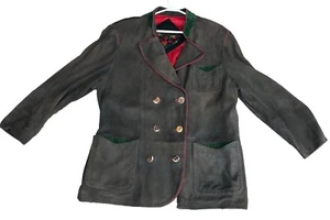 Cappotto giacca pelle scamosciata vintage 1885 scamosciata tirolese Trachten stile austriaco 44 - Foto 1 di 17