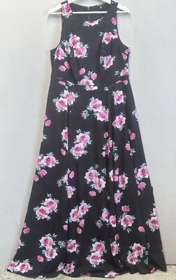 Maxi Vestido Torrid Para Mujer Talla 12 Negro y Rosa Floral Georgette Sin Mangas Foto 1 de 4