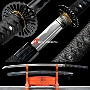 All Black Handmade Full Tang Japanese Samurai Katana Sword Sharp Carbon Steel - Picture 1 of 12