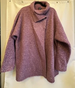 Eileen Fisher Chunky Purple Alpaca Wool Blend Loose Fit Sweatercoat Plus Size 2X - Picture 1 of 13