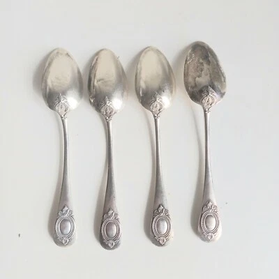 Émile PUIFORCAT 4 cuilleres café en argent massif " minerve " 87 grs - Photo 1/4