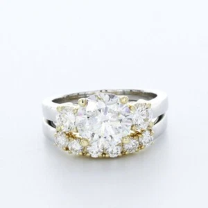 Juego de anillos de compromiso clásicos de 18 k con diamantes naturales redondos de 5,20 quilates H SI1 - Imagen 1 de 10