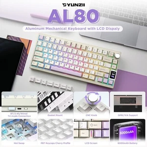 YUNZII AL80 Wireless Mechanical Keyboard Beige, Gateron Zero Switch Aluminum LCD - Picture 1 of 9