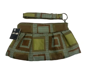 Maruca Handmade Wristlet Clutch Green Brown Geometric Fabric Zip Small Mini - Picture 1 of 9