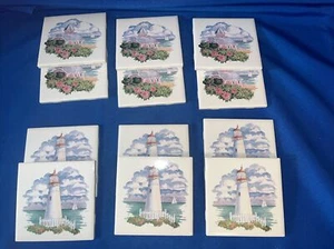 Lighthouse Ceramic Tile Wall Art Backsplash Decorative 4.25 Inches Lot Of 12 - Picture 1 of 1