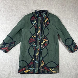 Koos Of Course Vintage Green Multicolor Feathers Design Reversible Coat Size 1X - Picture 1 of 11