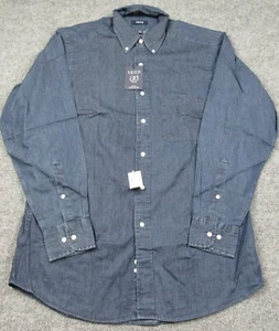 Izod Shirt Mens 15.5 34/35 Medium Lightweight Denim Dark Wash Long Sleeve - Picture 1 of 8