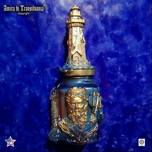 home decor vintage glass vase art doll house blue sea poseidon myths lighthouse - Picture 1 of 12