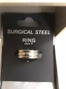 NEW unisex 5MM SURGICAL Steel Brushed rounded with 6 DIAMONDS Band size 8 - Picture 1 of 1