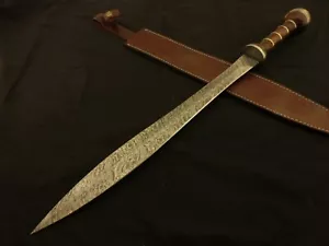 ROMAN GLADIUS HISTORICAL CUSTOM MADE DAMASCUS STEEL BLADE, DAGGER WARIOR SWORD - Picture 1 of 8