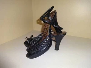 Hot Kiss Women's Black Heels Sandals Open Toe Strappy Bows Shoes SZ 10 Faux Croc - Picture 1 of 4