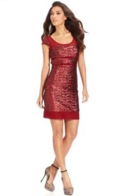 Vestido Betsey Johnson lantejoulas manga gorro ilusão recorte forrado borgonha tamanho 6 - Imagem 1 de 4