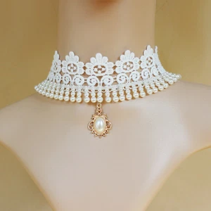 Gargantilla/collar de encaje blanco. Vintage-Retro-Gótico-Emo. Vestido de novia, fiesta, N1000 - Imagen 1 de 10
