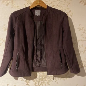 Principles Purple Maroon Suede Look Bomber Jacket Ladies Size 14 Nearlynew Party - Picture 1 of 7
