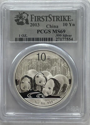 2013 First Strike China 10 Yuan .999 Fine Silver 1 Oz Panda PCGS MS69 - Image 1 of 4