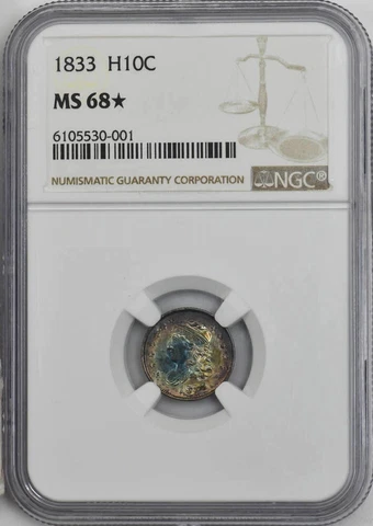 1833 Capped Bust Half Dime H10c MS68* NGC 943376-4 ~ Beautiful Color! Cover