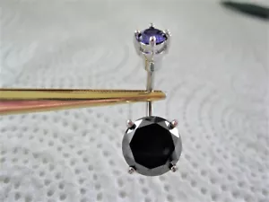 4.86ct REAL BLACK DIAMOND BELLY RING w/AMETHYST,DOUBLE,CERTIFICATE,w/ DIA TESTER - Picture 1 of 9