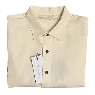 Roundtree & Yorke Caribbean Men's XXL Embroidered Short Sleeve Shirt Cream NEW - Image 1 of 4