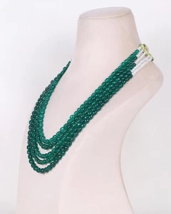 Óvalos de ónix verde y perlas lisas 5str semipreciosas collar de piedras... - Imagen 1 de 10