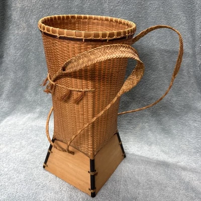 Vintage Southeast Asian Handmade Farmers Woven Rattan Bamboo Basket Backpack - Image 1 of 4