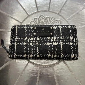 KATE SPADE NEW YORK BLACK & IVORY HOUNDS TOOTH PRINT WALLET - Picture 1 of 8
