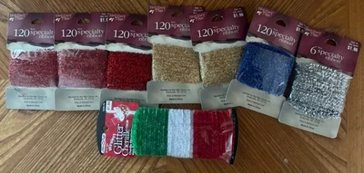 Specialty Tinsel Ribbon NEW Red,Gold,Blue&Silver BONUS Combo Chenille Trim - Image 1 of 4