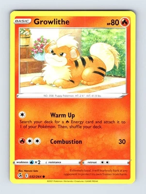 Growlithe SWSH08: Fusion Strike Common Non Holo 032/264 Pokemon NM/LP Card - Image 1 of 2