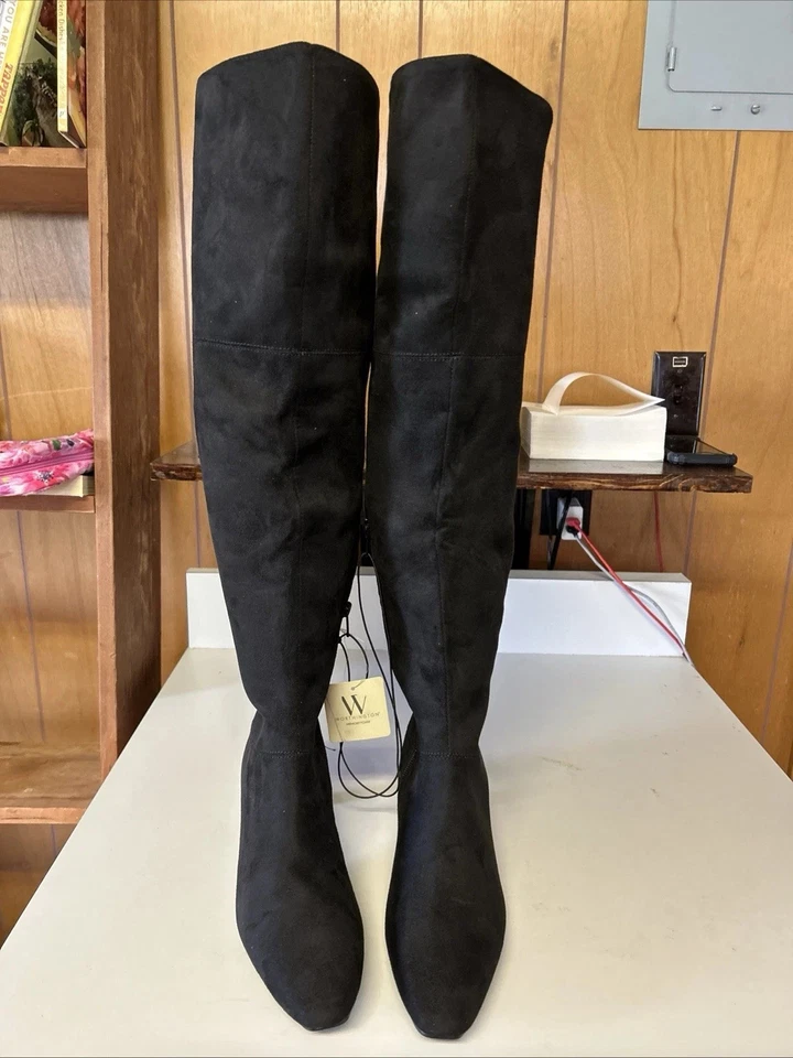 Botas Worthington para mujer Valto imitación gamuza negras tacón alto por encima de la rodilla talla 7 Foto 1 de 4